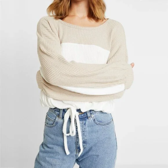 2/$24 Hollister Colorblock Keyhole Cinched Jumper Light Brown XS #A0370 TRB2 - Picture 3 of 10